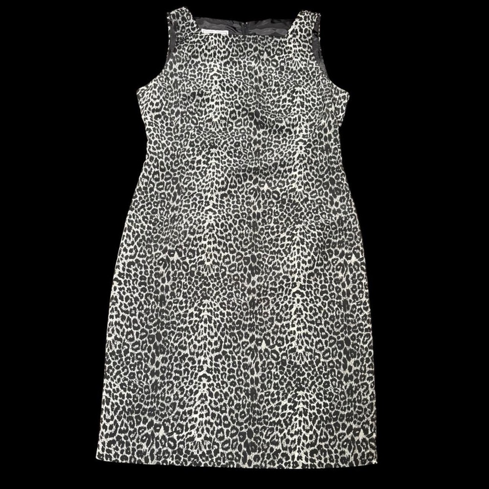 Sleeveless Leopard Print Sheath Dress - Black & White